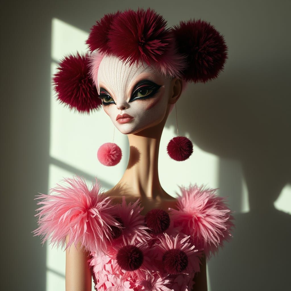 Alien Woman: Avant-Garde Portrait with Pompoms