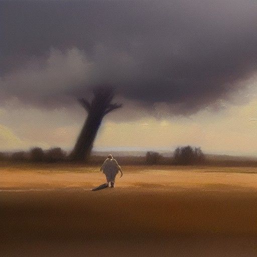 Solitary Figure in Dreamscape: Oil Painting