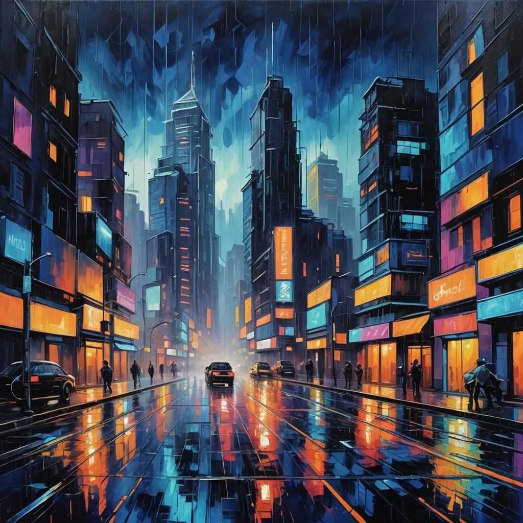 Neon Futuristic Cityscape in Expressionist Style