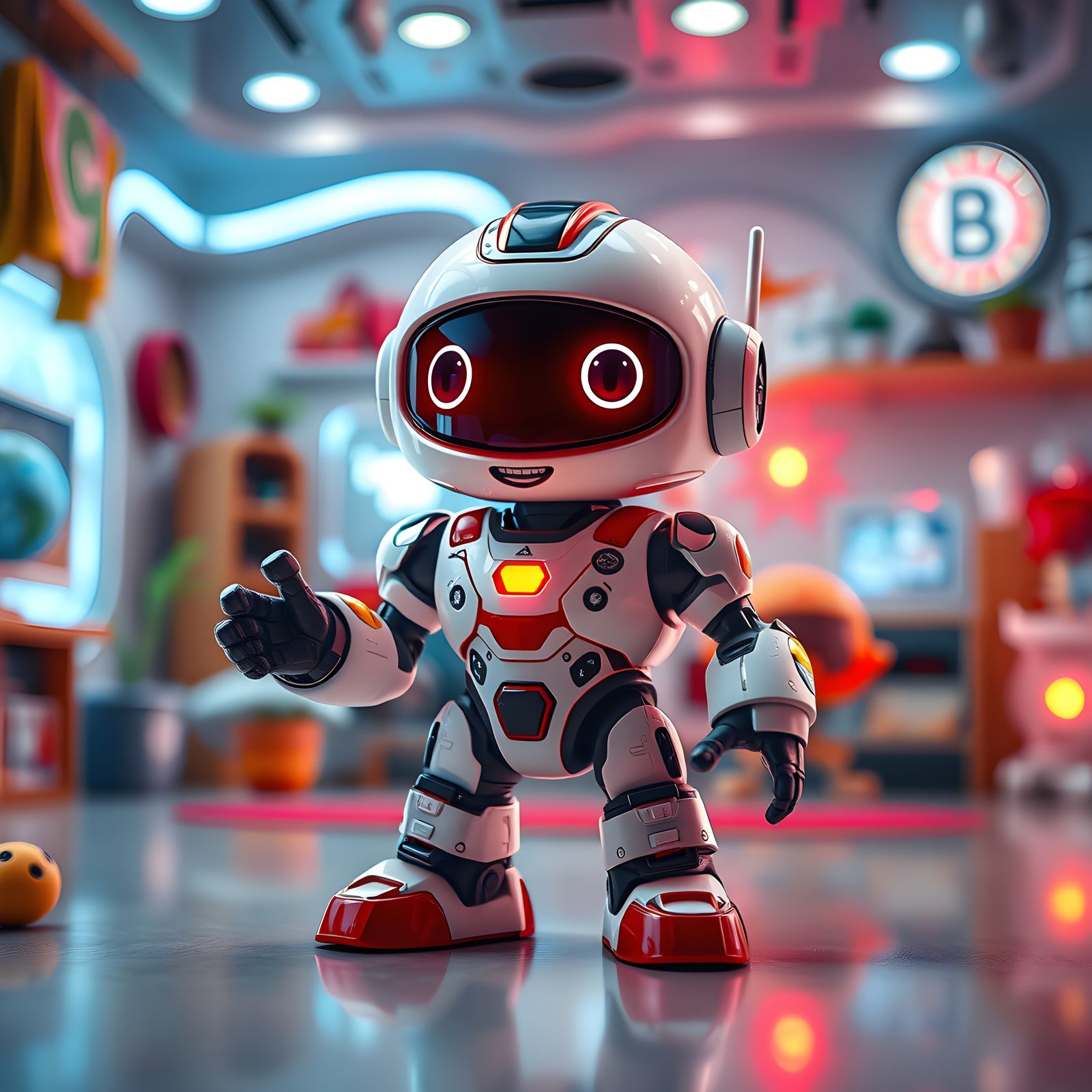 Cute Mecha Astro Bot in Holographic Arena