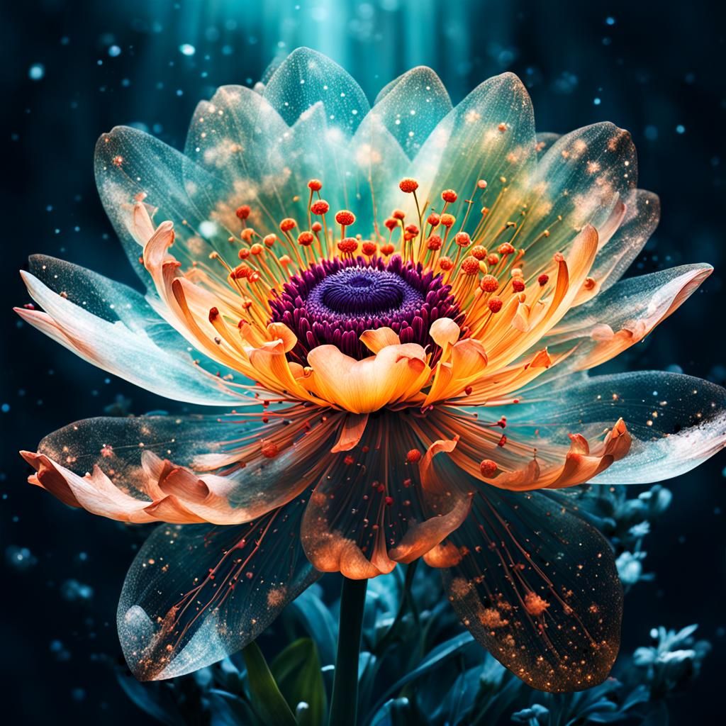 Double Exposure Flower Dimension with Glowing Details