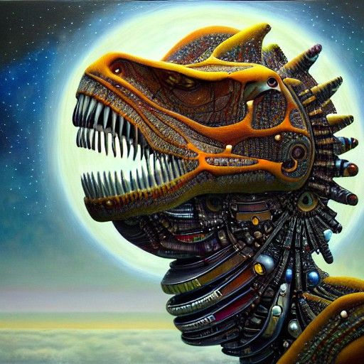 Celestial Tyrannosaurus: Hyperreal Oil Painting in Prehistor...