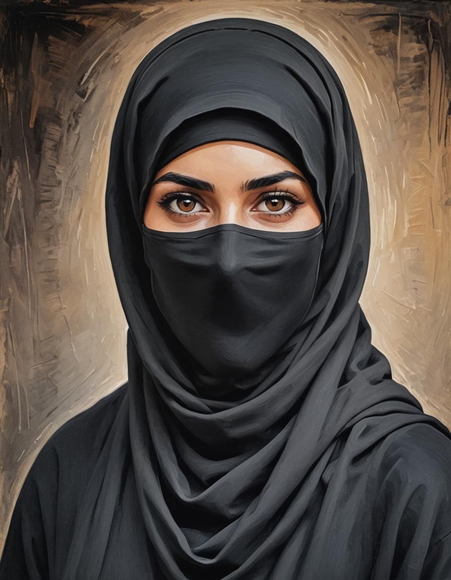 Niqabi Woman Portrait in Impressionist Style