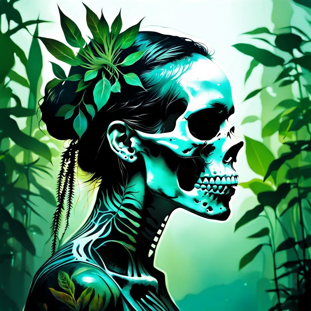 Double Exposure Skull Silhouette with Badass Girl