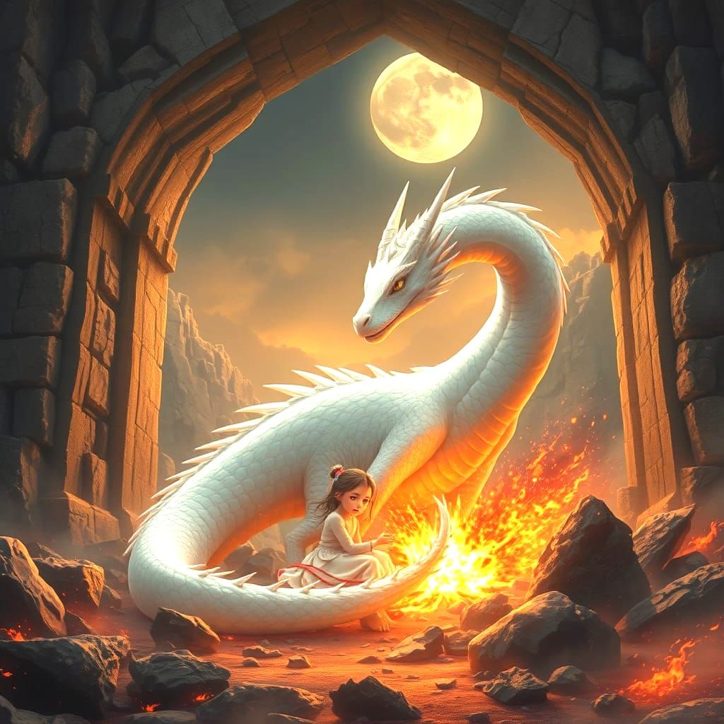 Jasmine Dragon Helps Girl on Battlefield, Detailed Matte Pai...