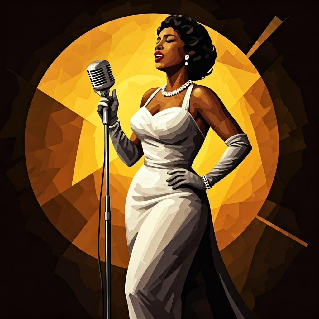 Glamorous Jazz Diva in Cubist Style