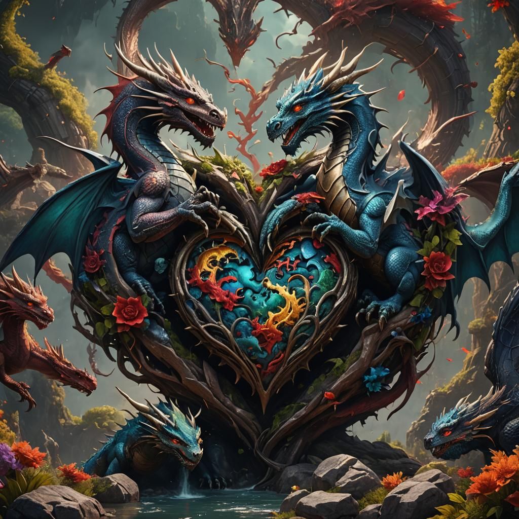 Dragons Form a Heart: Fantasy Concept Art
