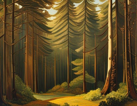 Lush Forest Scene in Naturalism, Realism, Impressionism