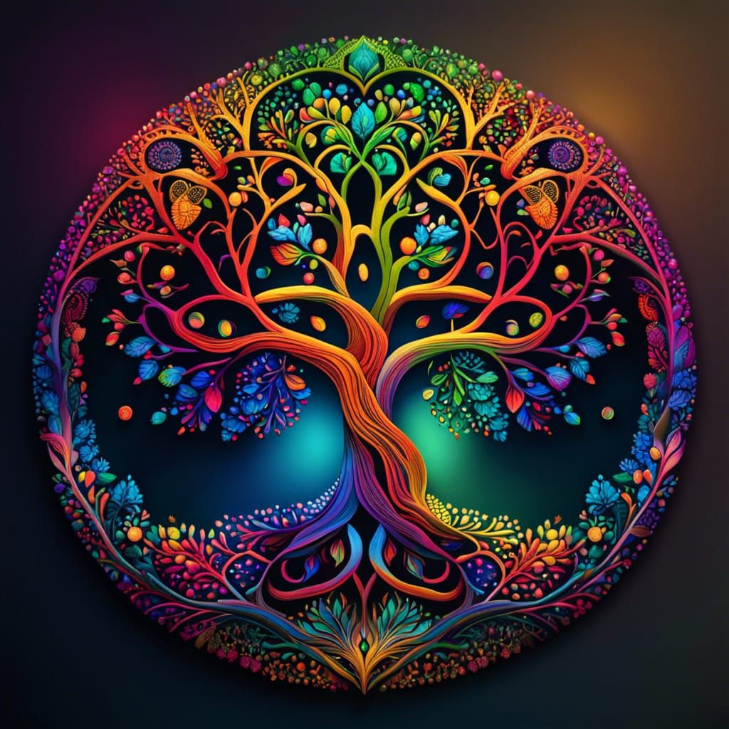 Tree of Life Mandala in Kinetic Pointillism