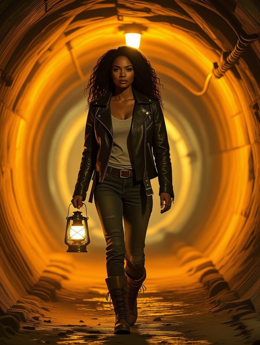 Woman in Tunnel: Industrial Fantasy Art