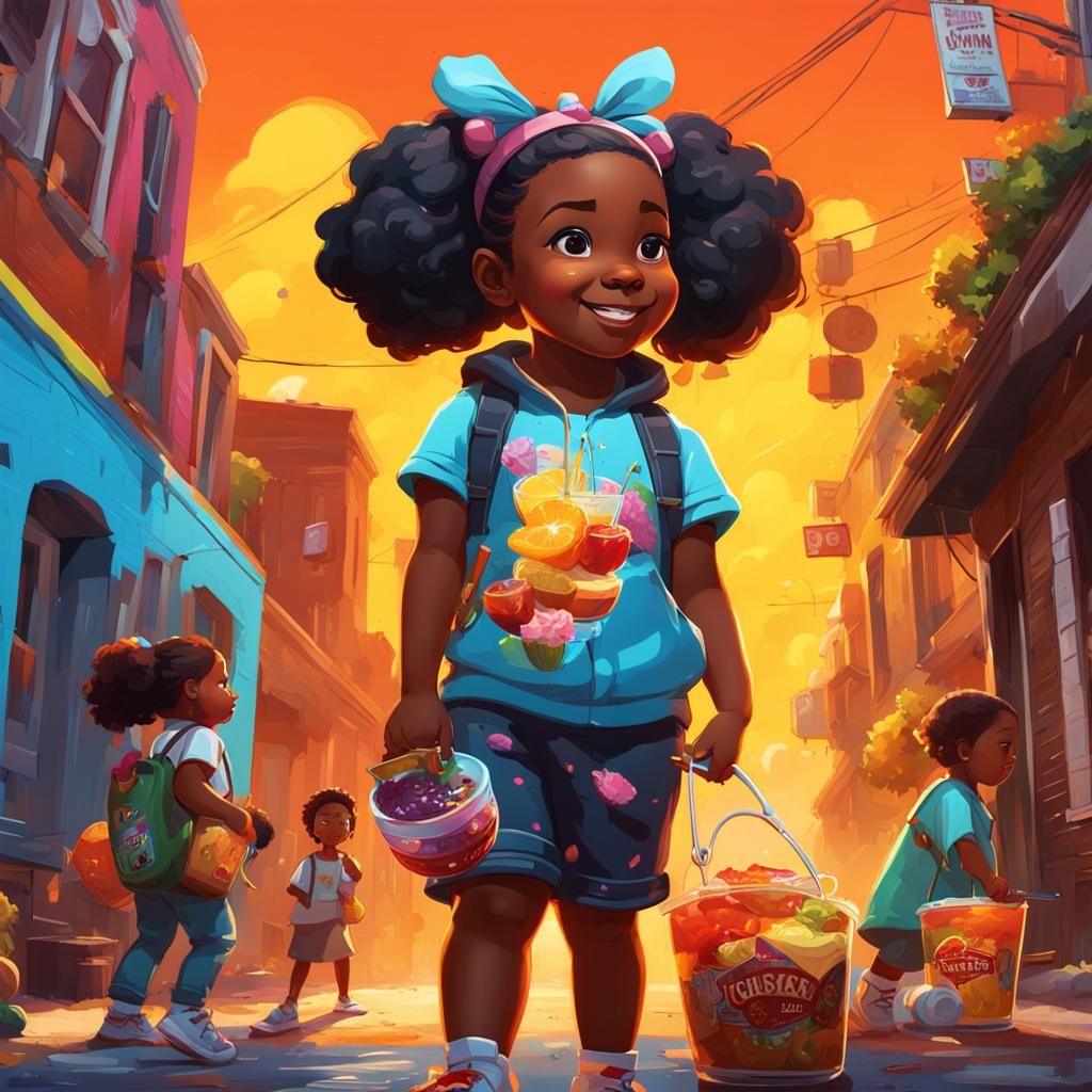 Vibrant Graffiti Art of a Happy Little Girl's Sunday Brunch....