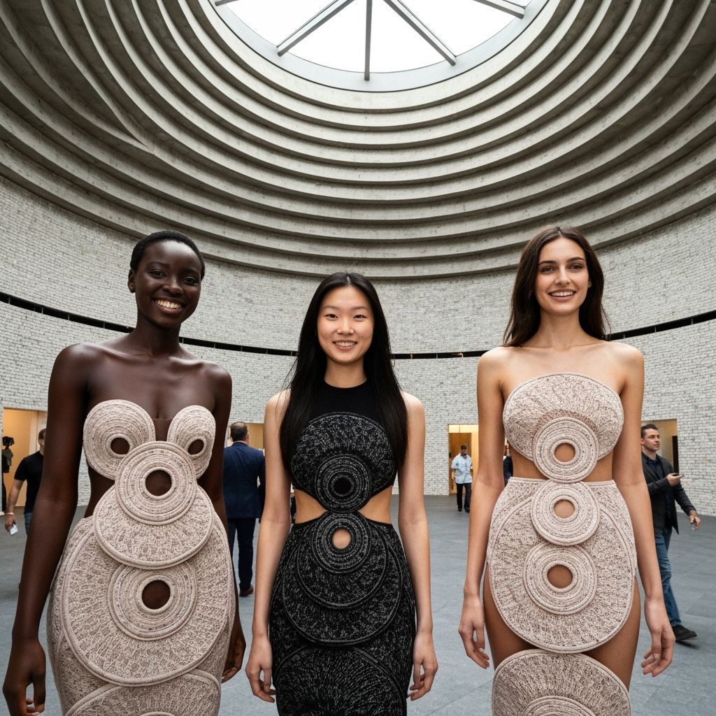 Diverse Women in Spiracle-Inspired Couture in Ceramic Atrium