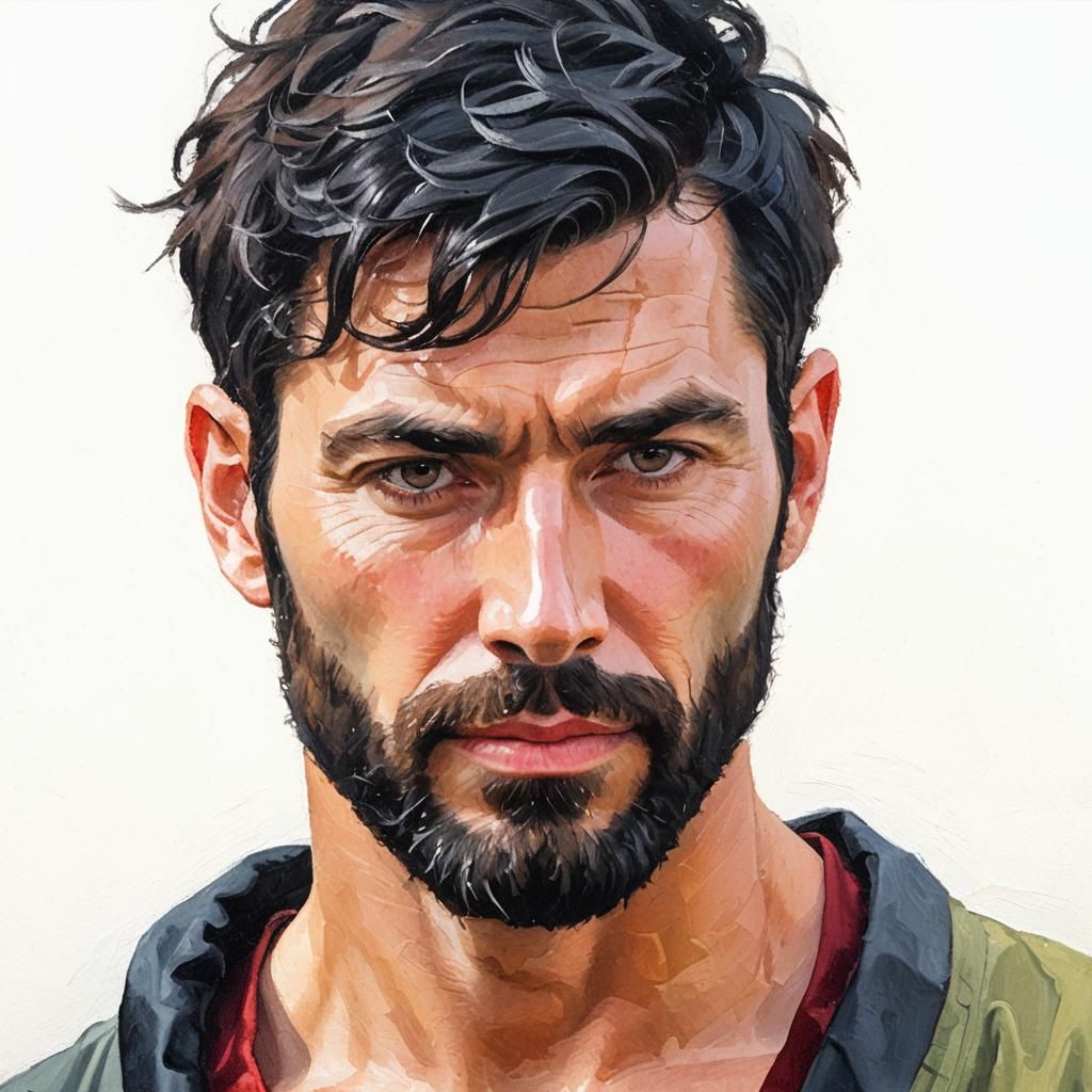 Bearded Man Portrait in Neo-Impressionistic Oil Painting