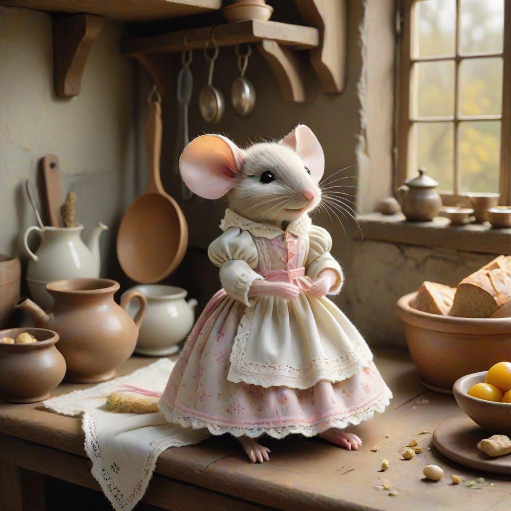 Whimsical Mouse in Cozy Kitchen Scene