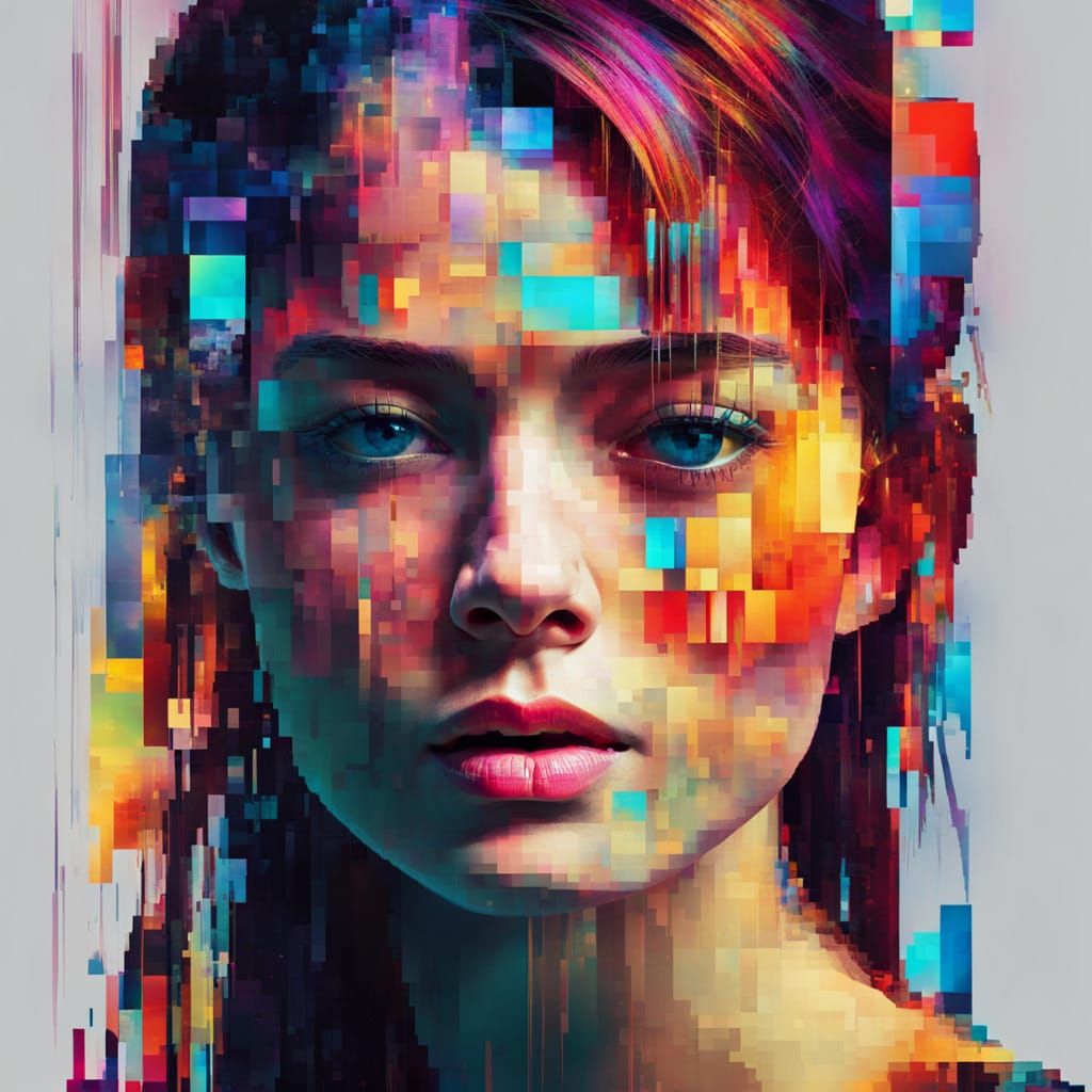 Fragmented Portrait with Digital Glitch Effect