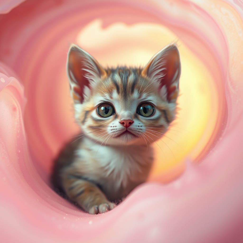 Whimsical Dream Cat in Vibrant Strawberry Haze