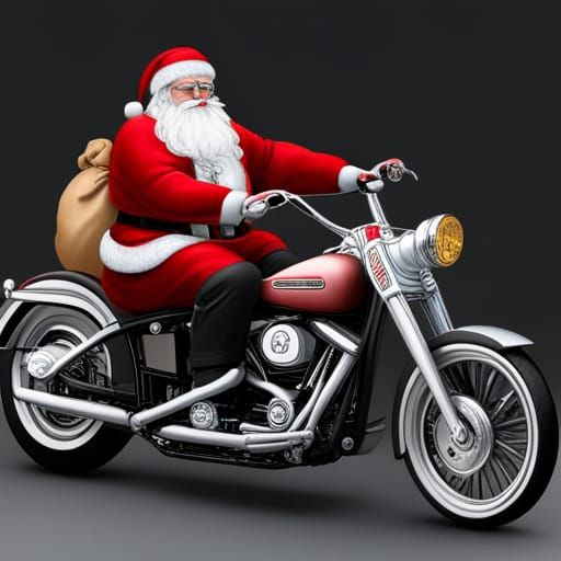 Santa Claus Rides Harley in Splash Art Style