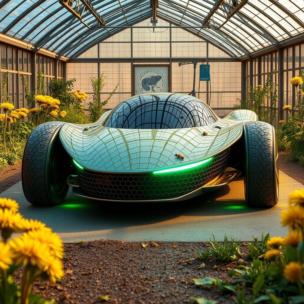 Sci-Fi Concept Car in Biolab Greenhouse
