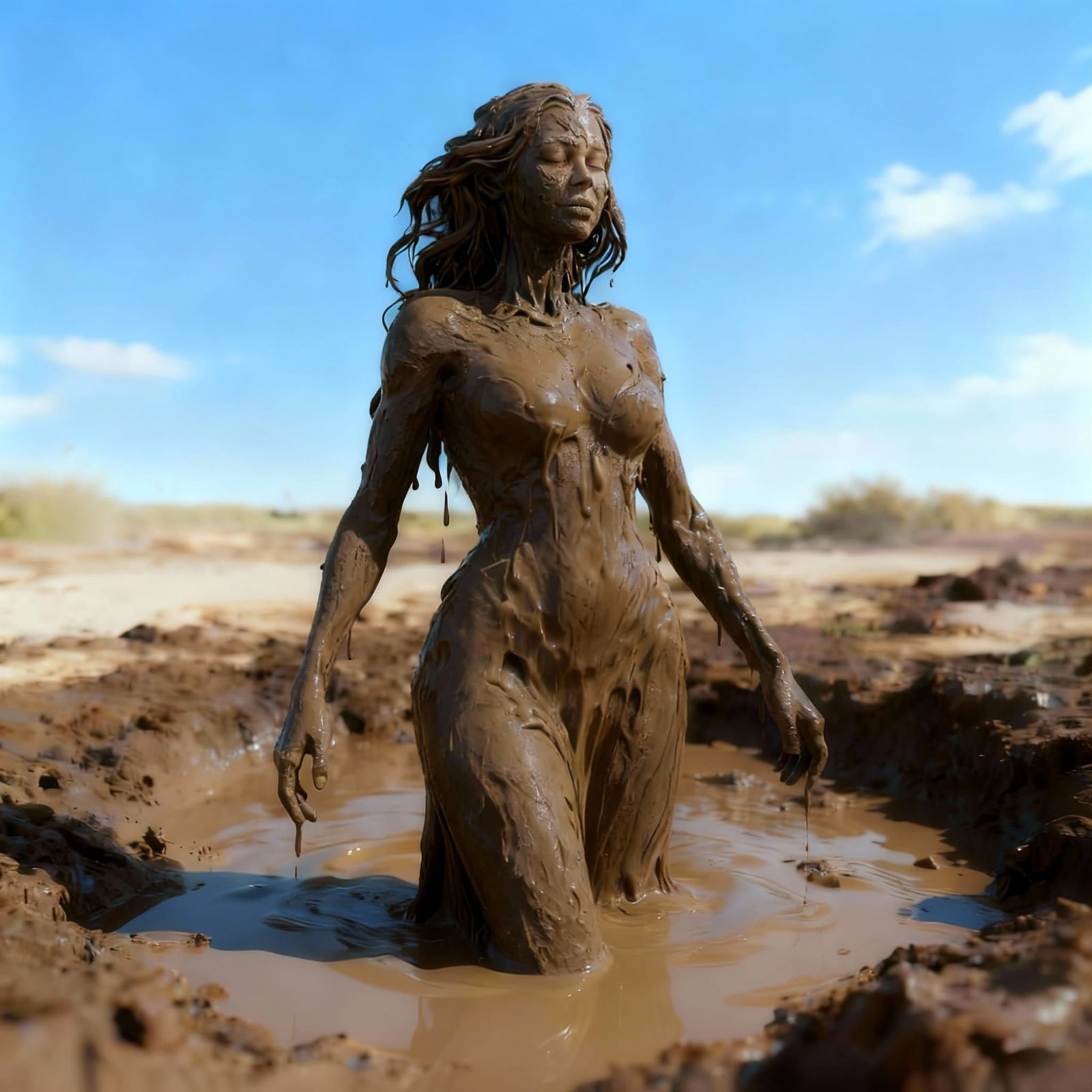 Whimsical Mud Elemental Smiling in Mud Pit