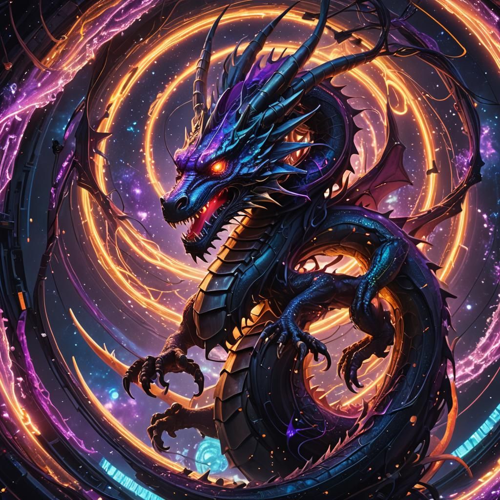 Cyberpunk Dragon Devouring the Universe in Neon Colors