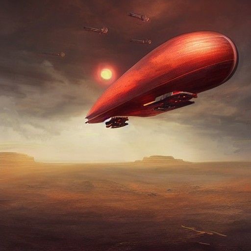 Golden Airship Over Alien Wasteland: Solarpunk Concept Art