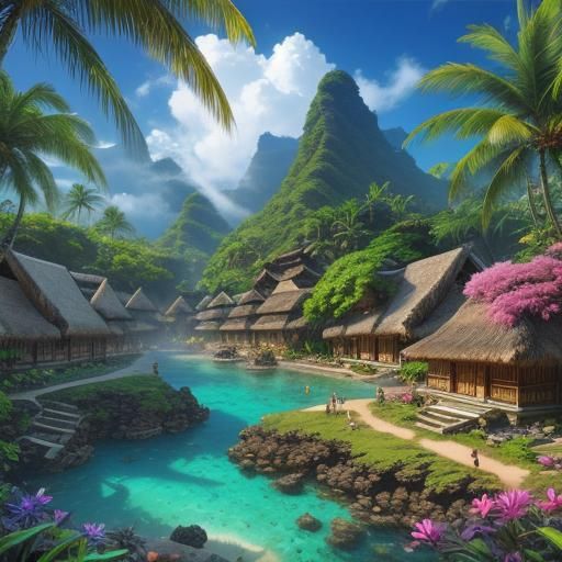 Samoan Village: Hyperrealistic Architecture in Tropical Sett...