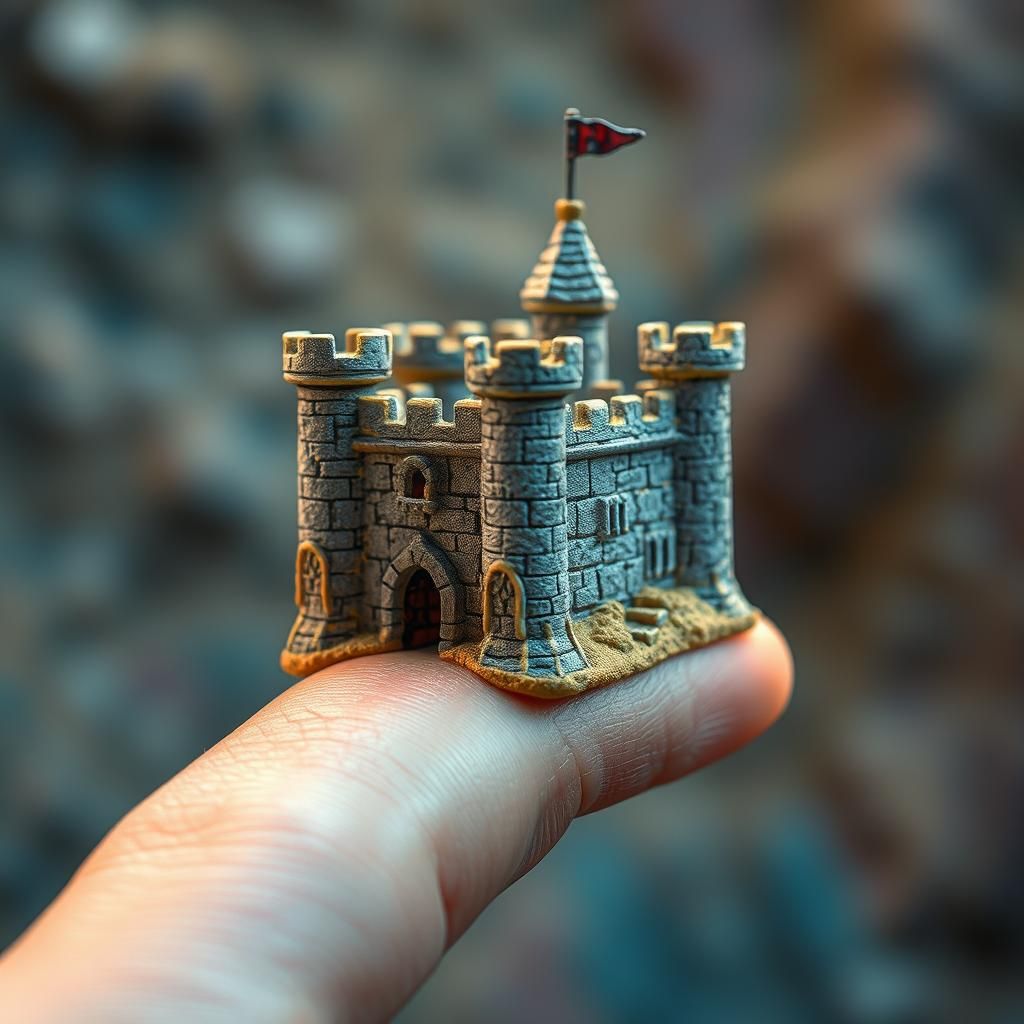 Microscopic Sandcastle on a Finger, Hyperrealistic Image