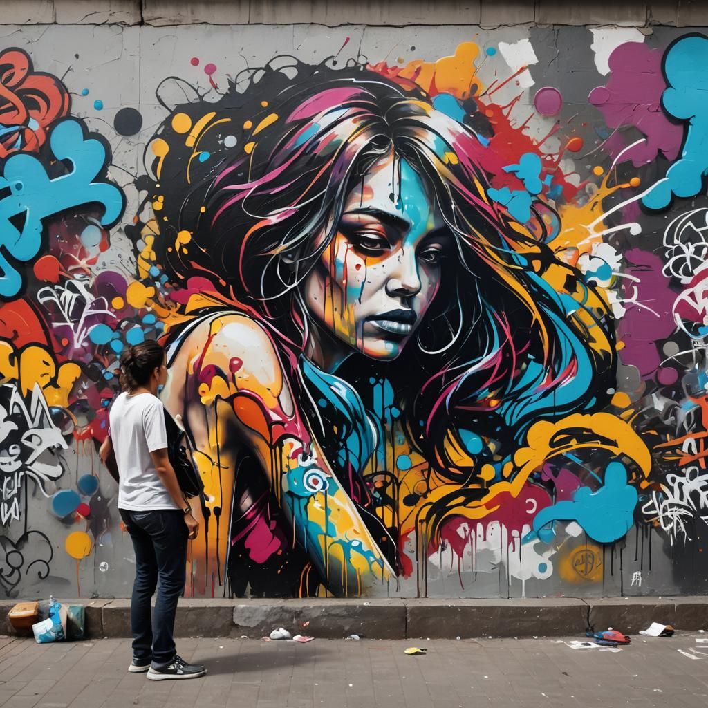 Martian and Woman Laughing: Graffiti Street Art