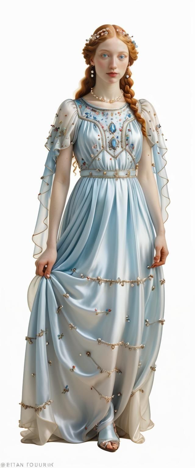 Botticelli-esque Angelic Woman with Silver Dress