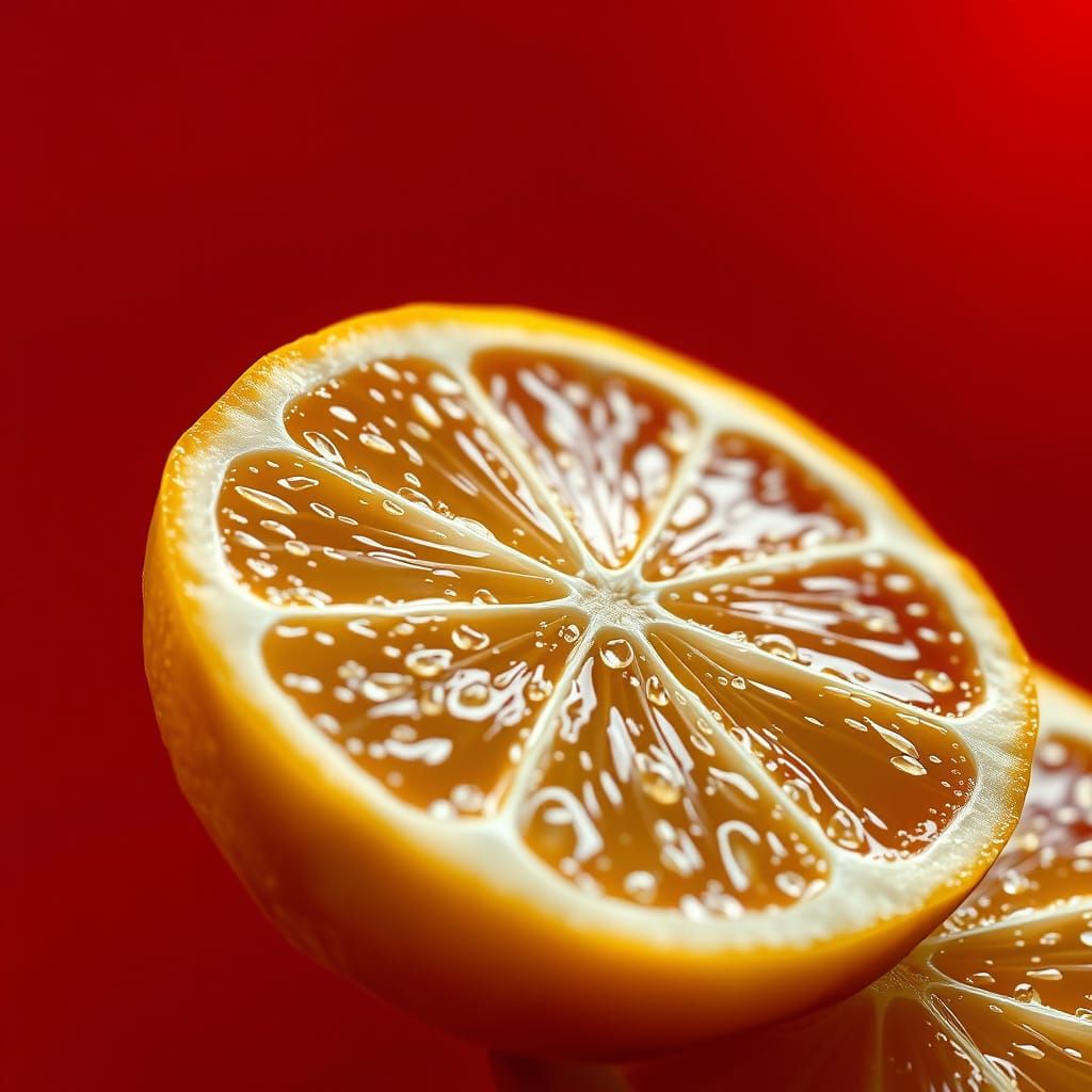 Vibrant Red Macro Close-up of a Juicy Lemon Slice