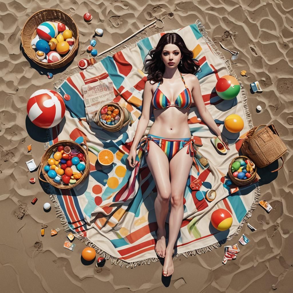 Bikini Beach Scene in Retro 60's Style