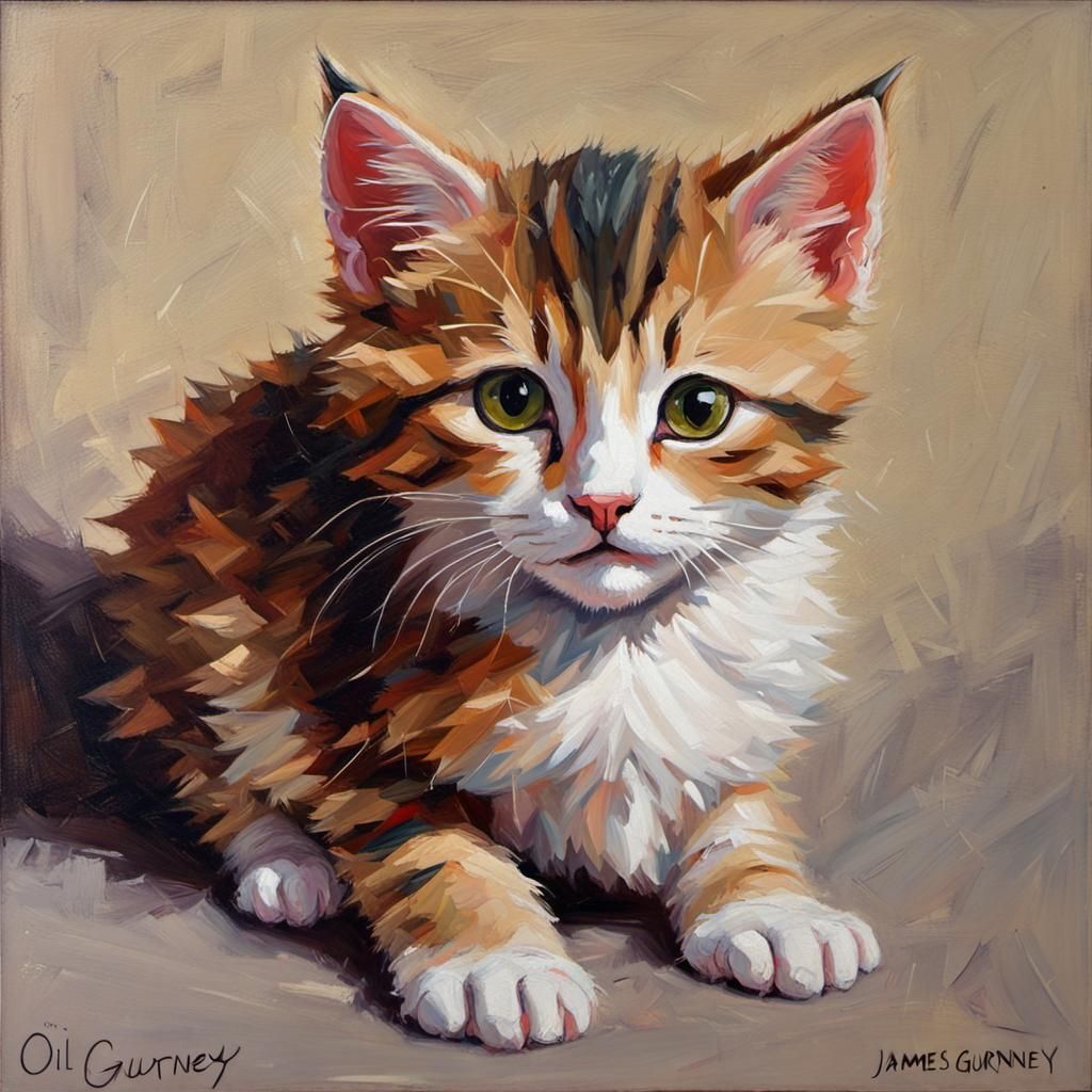 Charming Kitten in Oil Painting Style