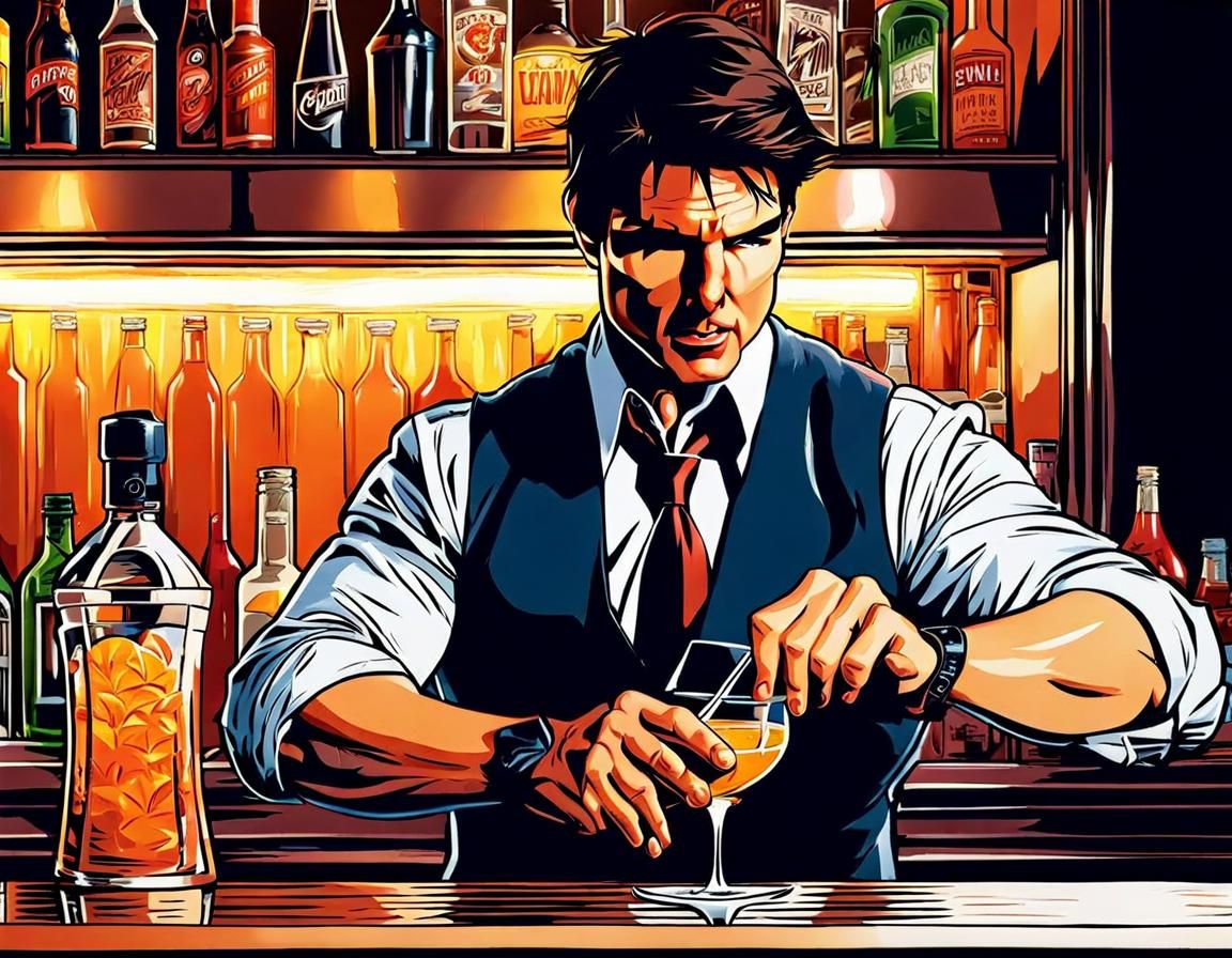 Tom Cruise as the ambitious bartender, Brian Flanagan, in Cocktail