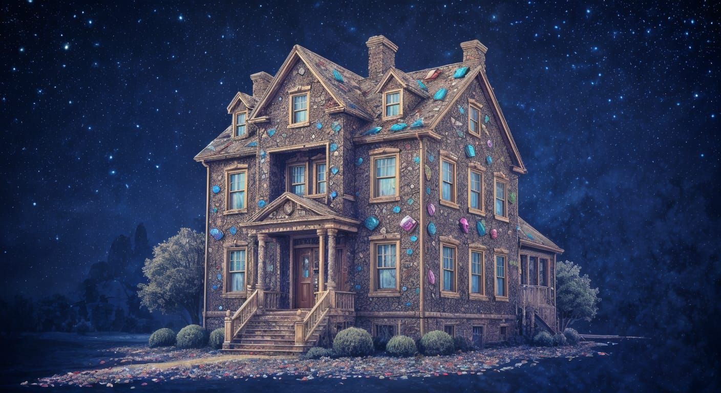 Gem-Encrusted House in Double Exposure Style