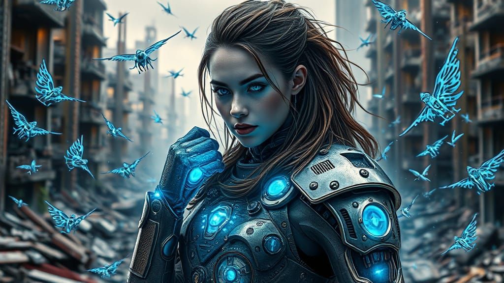 Cyberpunk Warrior Empowered by Glowing Circuits