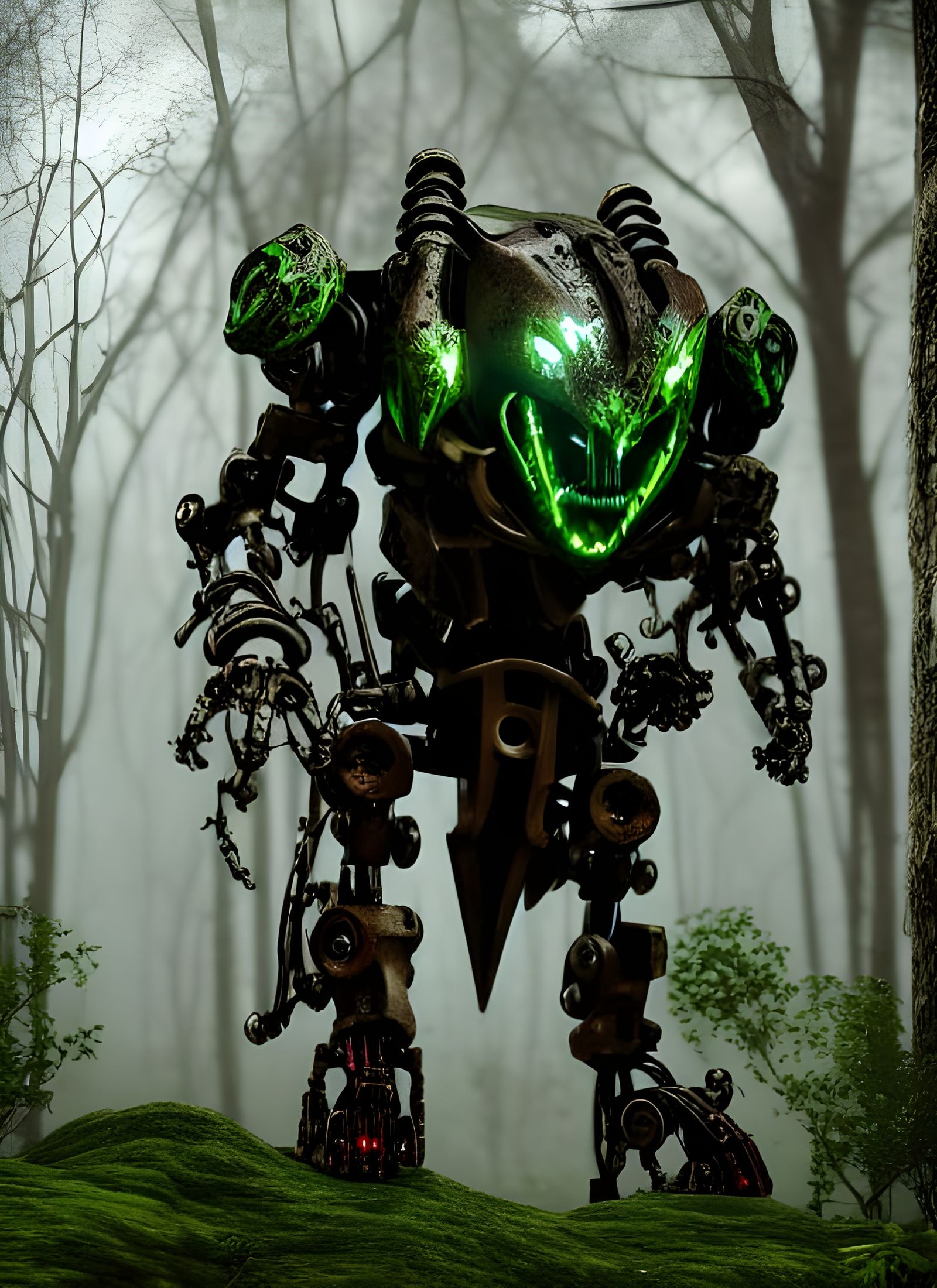 Grotesque Bone Mech in Cyberpunk Style