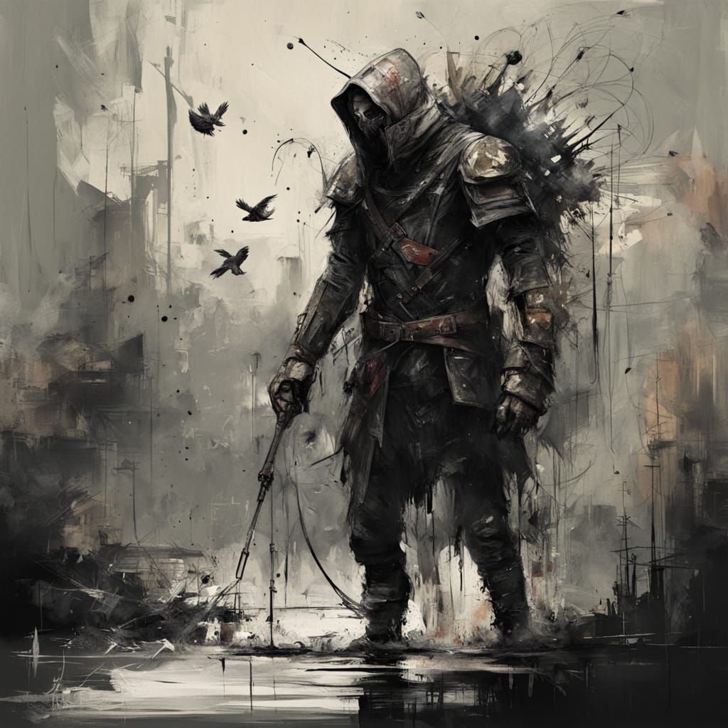 Eerie Surreal Creature in Dark Water: Impasto Gouache