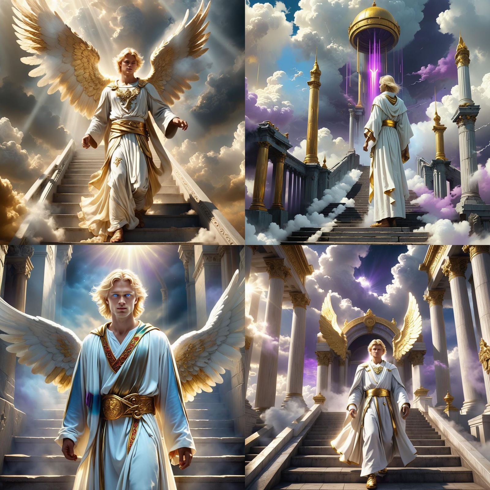 Blond Angel Descending from Heavenly Temple