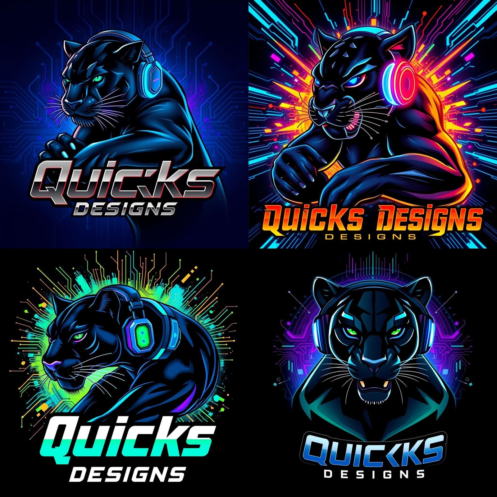 Gaming Logo: Noble Panther with Neon Headphones