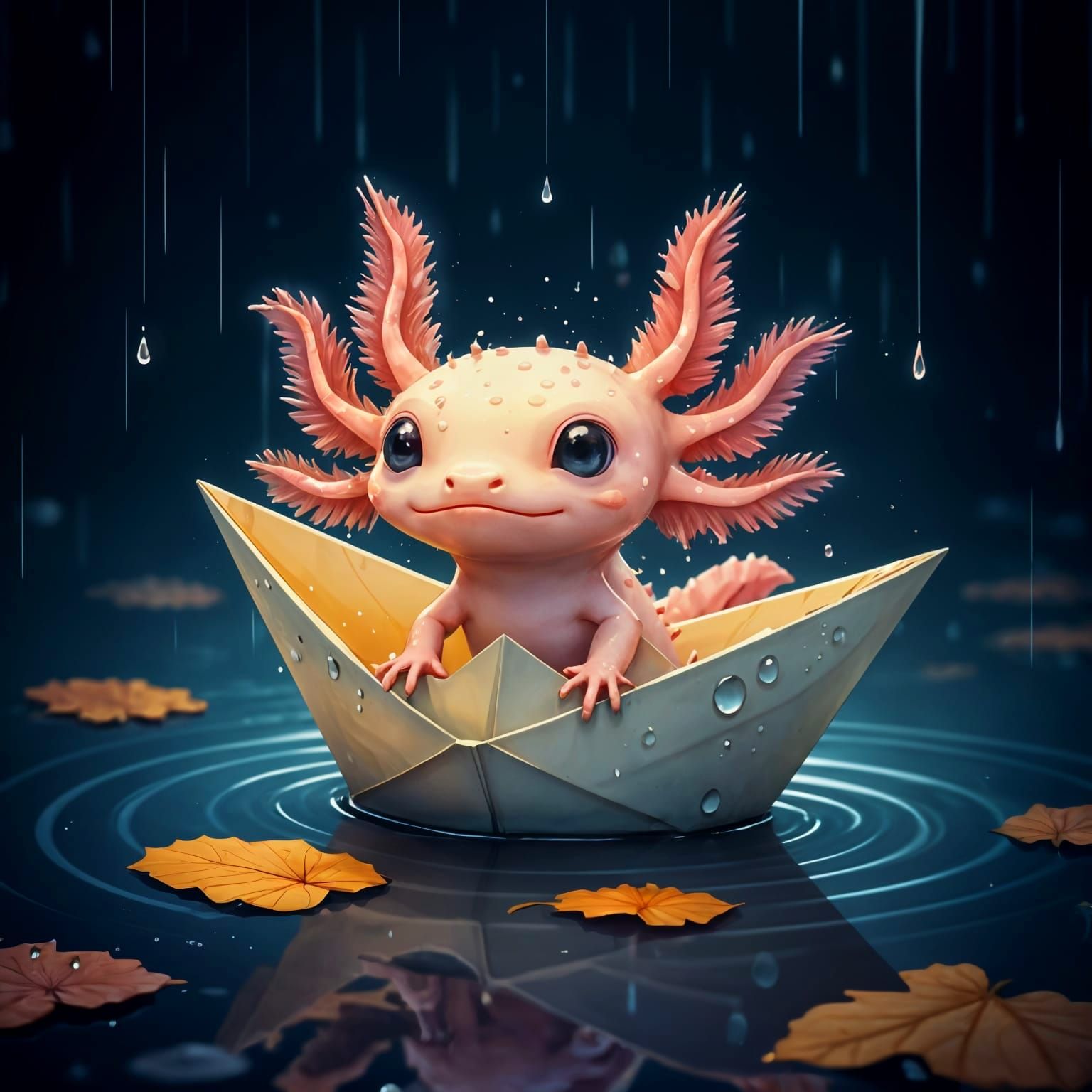Chibi Axolotl Playing in the Rain.