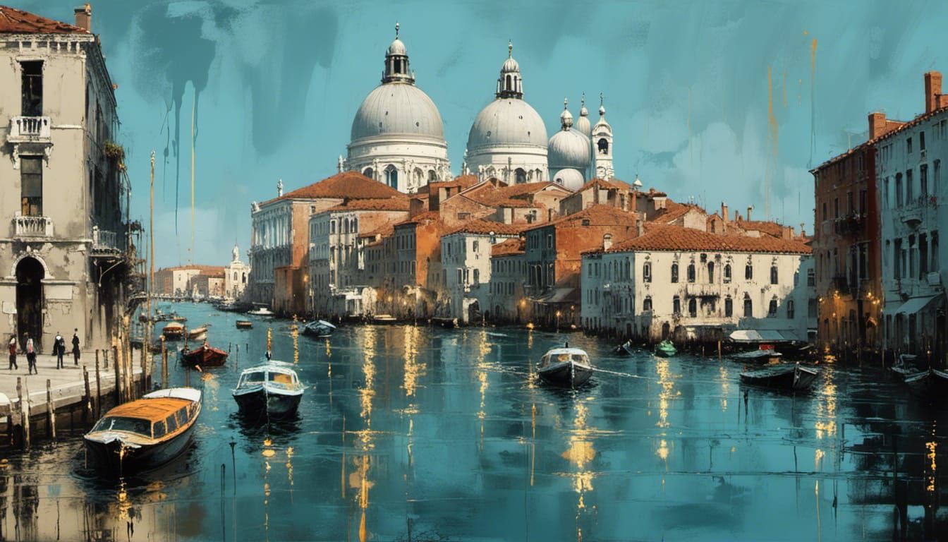 Venice Grand Canal, scratchy acryl paint