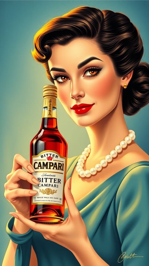 Retro 1950s Ad: Woman Presents BITTER CAMPARI