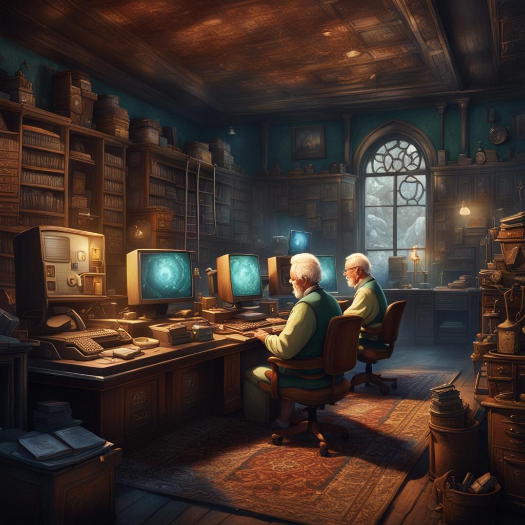 Senior Citizens Learning Computers: Matte Painting