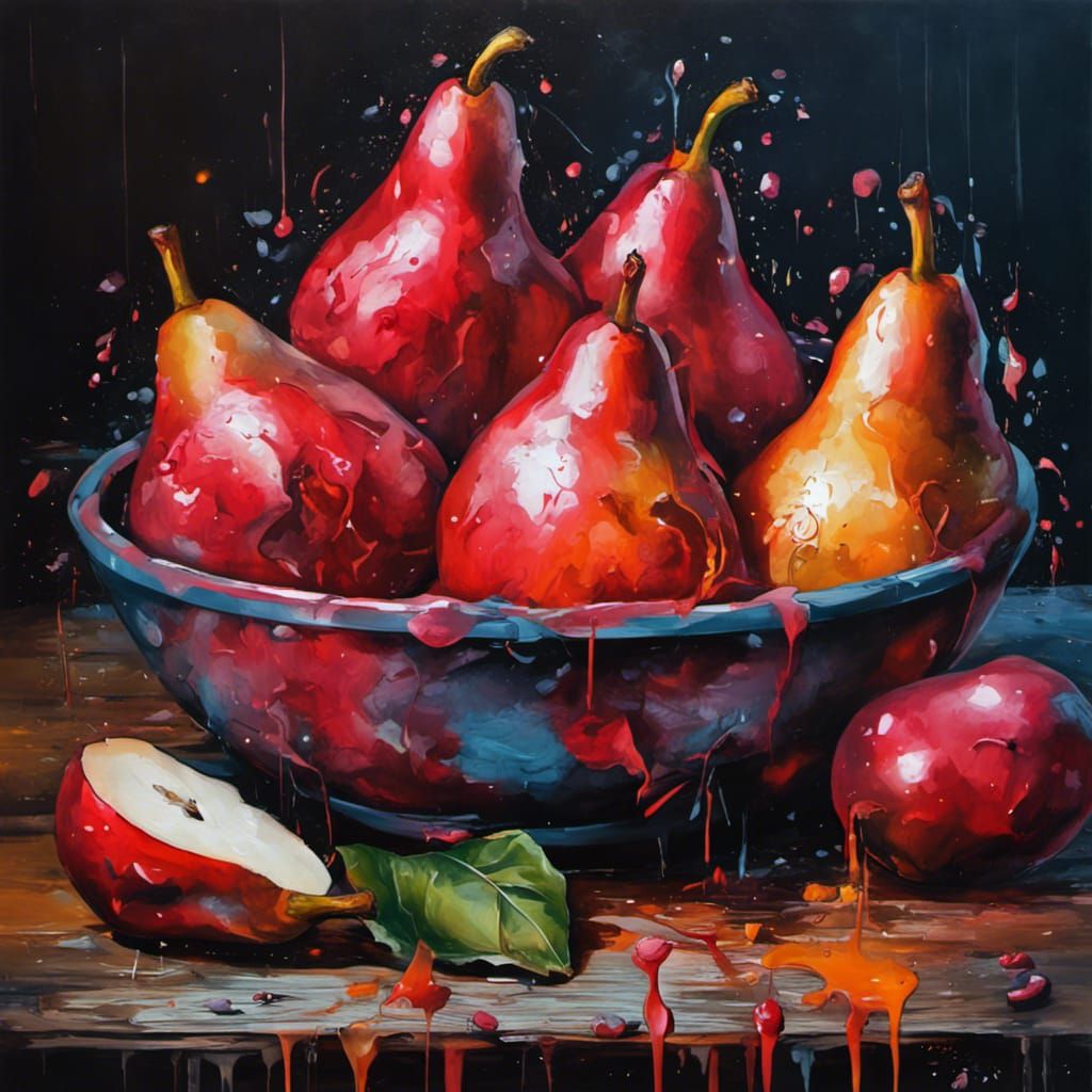 Red Pears Still Life in Graffiti Art Style