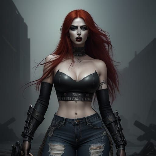 Futuristic Death Metal Siren with Edgy Style and Goth Makeup