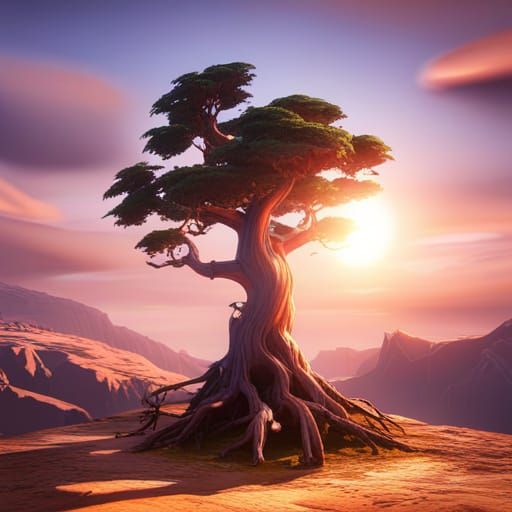 Epic Giant Tree Under Multicolored Sky