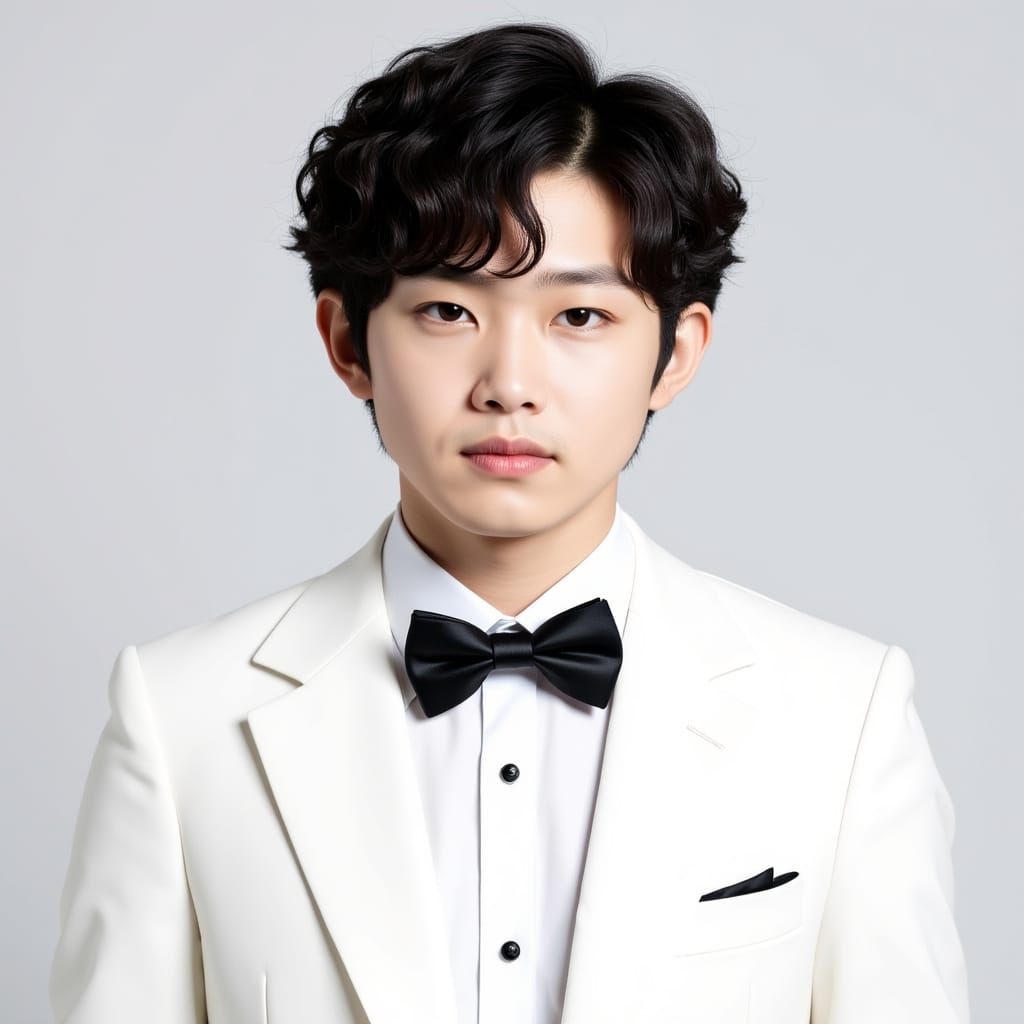 Formal Studio Portrait of a Young Man in White Suit