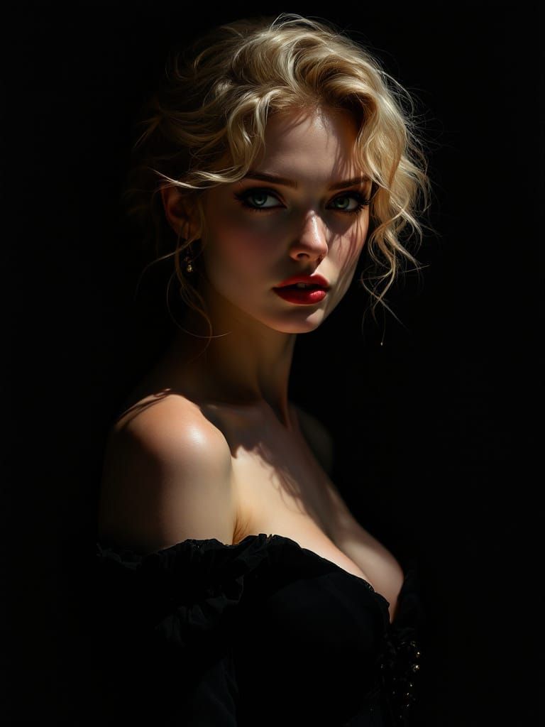 Gothic Pin-Up Woman in Chiaroscuro Style