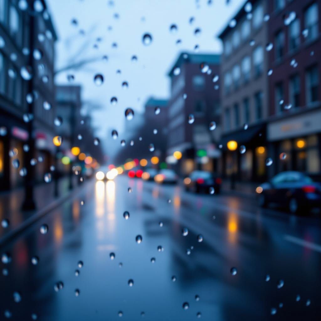 Raindrops on Window with Blurred Cityscape