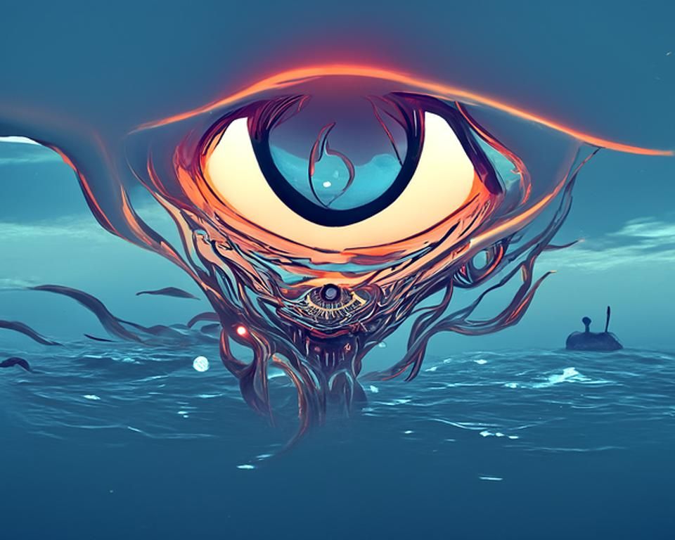 Demonic Eye Over Ocean: Digital Art by Dan Mumford